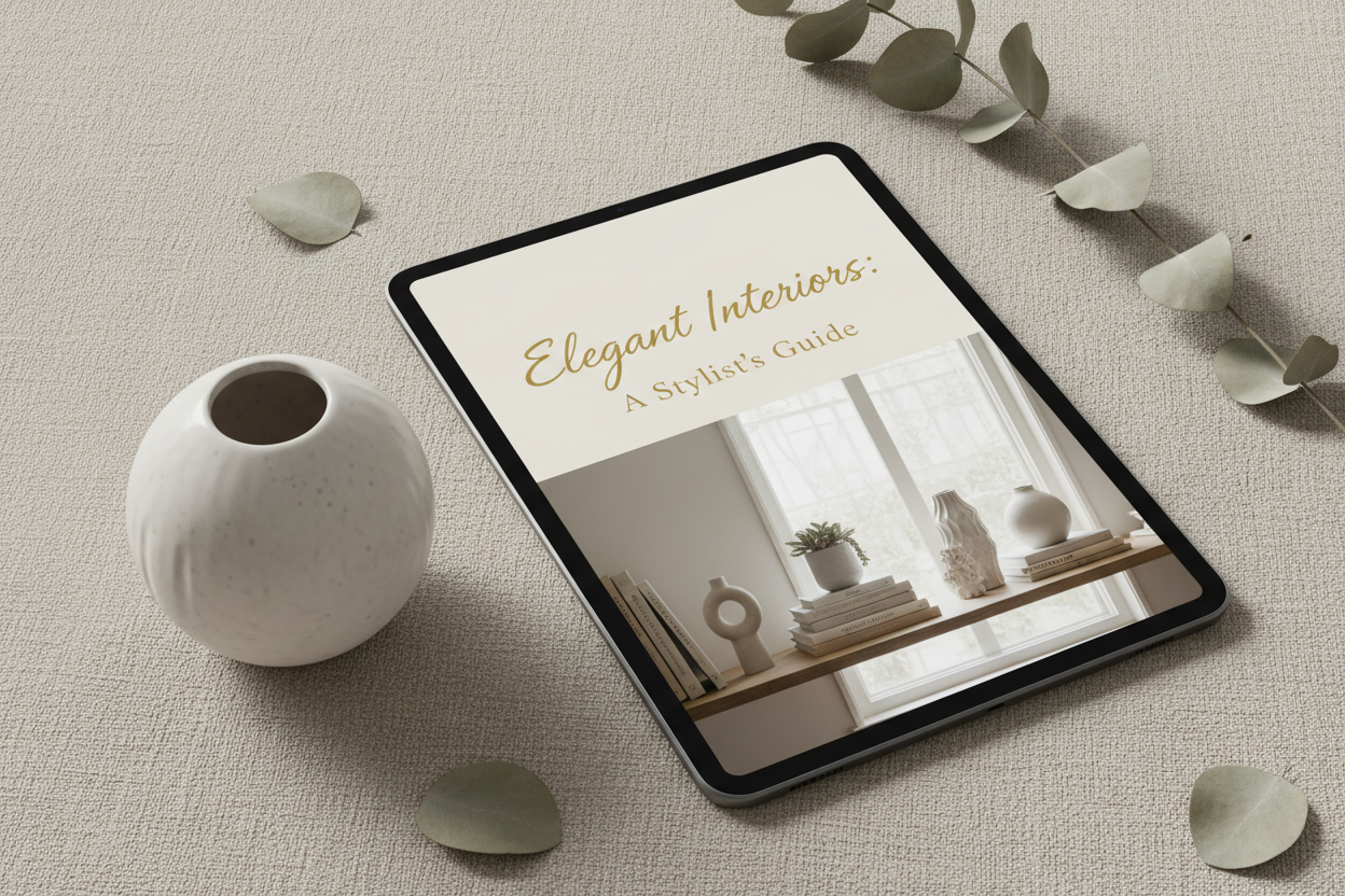 Tablet mockup displaying an elegant interior styling eBook cover