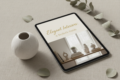 Tablet mockup displaying an elegant interior styling eBook cover