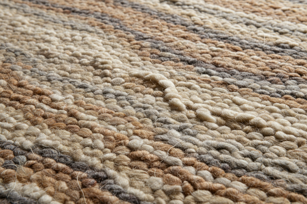Close-up of hand-knotted wool pile texture and subtle tonal pattern