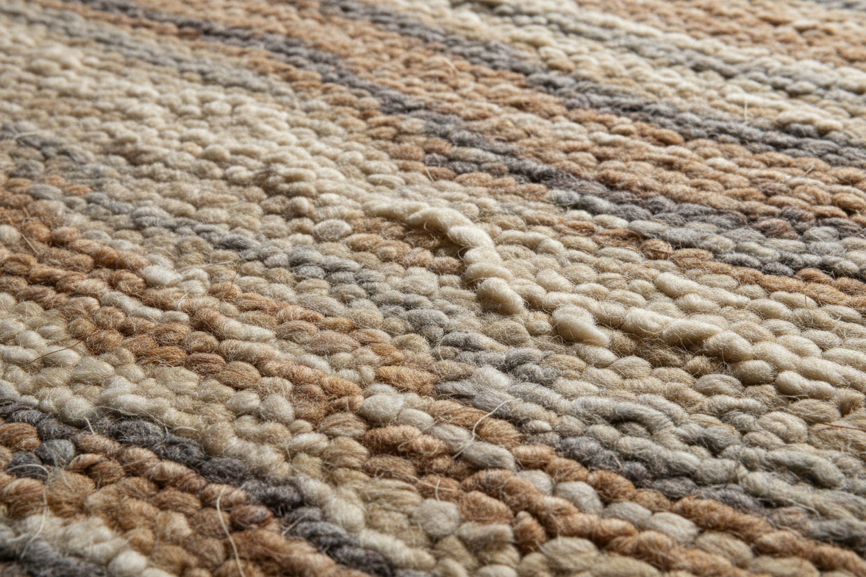Close-up of hand-knotted wool pile texture and subtle tonal pattern